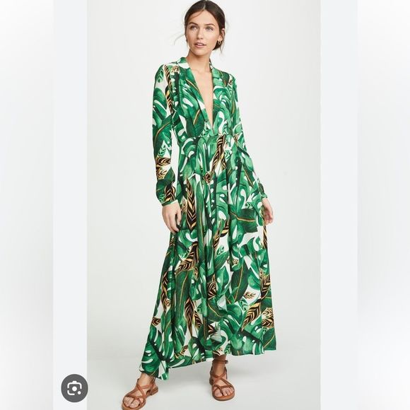 FARM Rio Green Leaf Print Maxi Dress sm - Picture 1 of 11